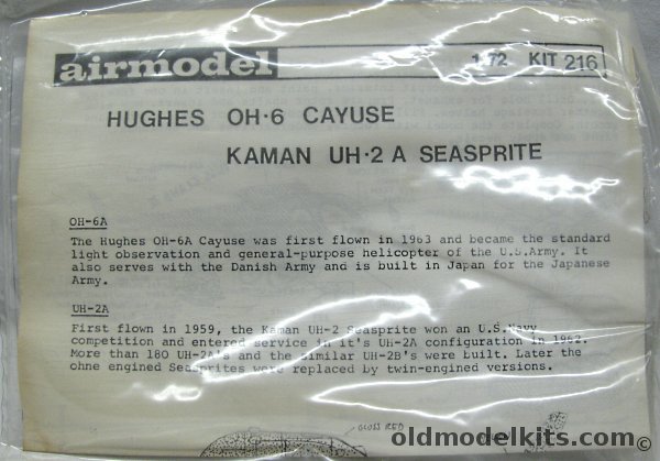 Airmodel 1/72 Hughes OH-6 Cayuse and UH-2A Seasprite - Bagged, 216 plastic model kit